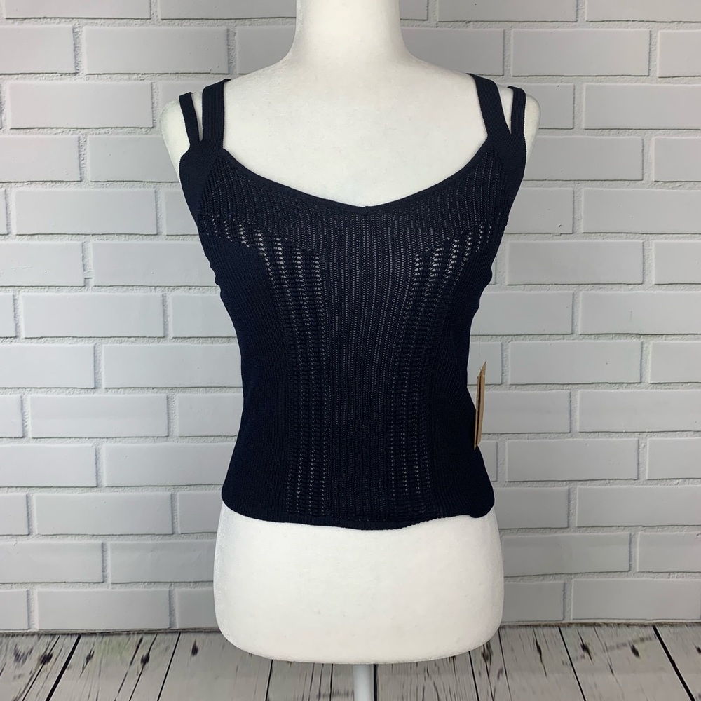 🔥RACHEL RACHEL ROY🔥Open Knit Stappy Cami Tank Top Navy Medium NWT - Picture 3 of 5